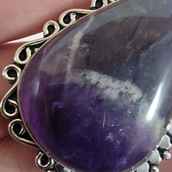 Handmade Silver Pendant with Chevron Amethyst & Deep Red Garnet Accent Stone - Picture 8 of 10